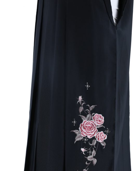 卒業式袴単品レンタル[刺繍]黒色にバラ刺繍[身長153-157cm]No.622